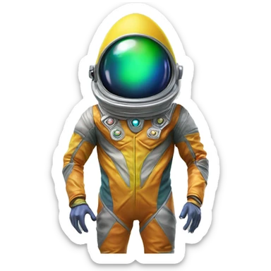 Alien with diamond shaped head an muti  Colored space suit in geometrical shaped covering him head to toe sticker