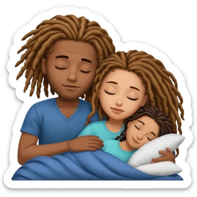 Couple sleeping biracial (black male with caramel skin and dreads and hispanic female with fair skin and long brunette hair) sticker