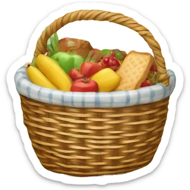 Wicker basket filled with picnic food sticker