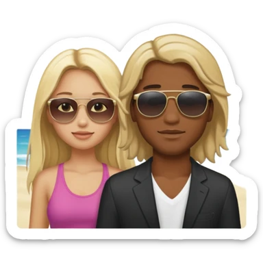 Black man with blonde long hair girl on beach sticker