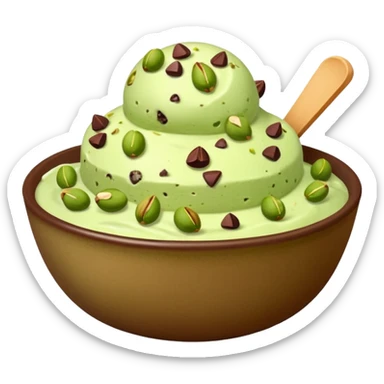 I want a emoji of pistachio ice cream with pistachio on top and some chocolate chips , make sure it’s in a bowl and aesthetic sticker