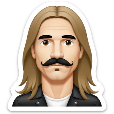 face of a rock singer with signature mustache and long hair, inspired by Anthony Kiedis sticker