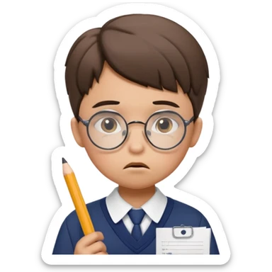 Frowns with Glasses, Angry Student: Teen in uniform, round glasses, holding test paper, pouting
 sticker
