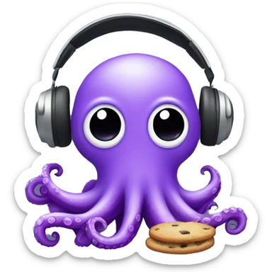 Viola purple colored Octopus with headphones enjoying music and holding a half eaten cookie sticker