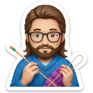 man with beard and long hair knitting sticker