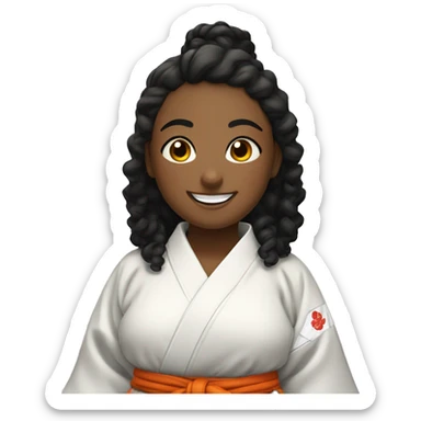 fat black curly hair girl smiling with judo kimono smiling sticker