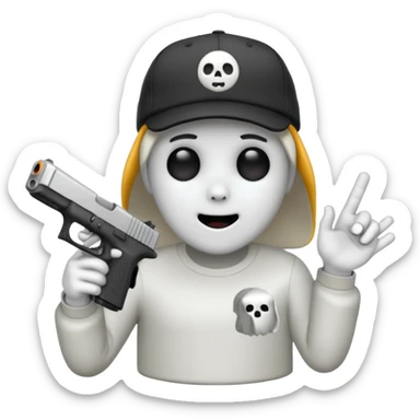 Emoji de Fantasma con glock 19 en la mano izquierda y con gorra sticker