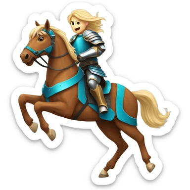 Chestnut brindle brindled striped horse blonde mane running galloping wearing blue and cyan armour  sticker
