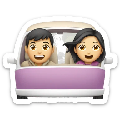 Cute Asian couple excitedly traveling  sticker