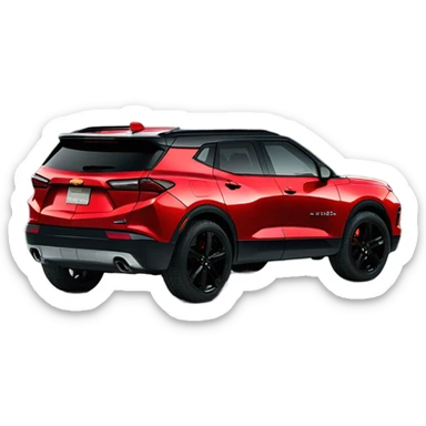 2020 Red Chevrolet Blazer with black wheels, black Chevrolet logo, in front of mountains   sticker