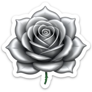 A rose emoji made of liquid silver metal minimalistic iOS emoji style, centered, sticker