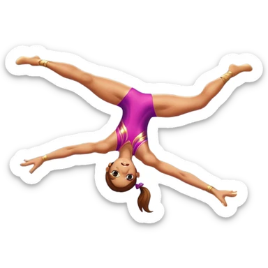 A skilled acrobat mid-air, executing a breathtaking flip with perfect control. The pose radiates strength, balance, and agility. The background suggests a dynamic performance space, with stage lights or a competition arena, emphasizing motion, precision, and teamwork. sticker