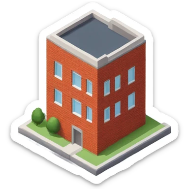 isometric red brick, one level, modern building sticker