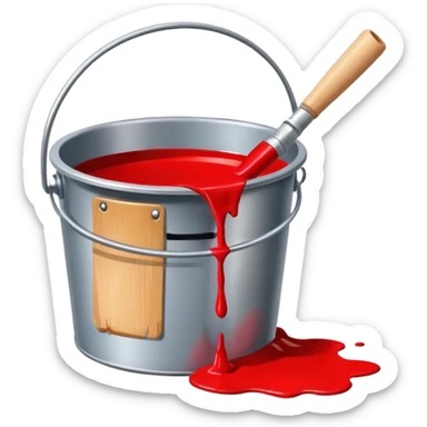 paint bucket, only bucket, spilled paint, red color sticker