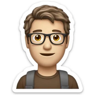 White male brown hair with glasses Python Dev holding Laptop sticker
