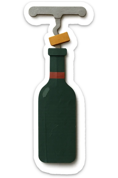 steel wine opening step 4: completely removing cork, realistic dark green wine bottle color, no background sticker