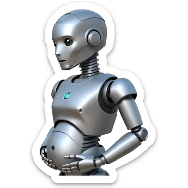 Pregnant male robot emoji. Profile view. Facing left. Square head. 2d. Animated style- not CGI. sticker