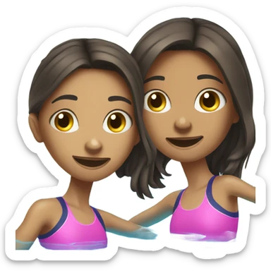 two brunnette teenage girls swimming in the pool  sticker