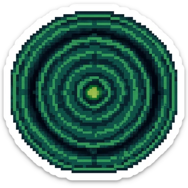 A target with navy rings and a vibrant green bullseye, with a border, pixel art style sticker