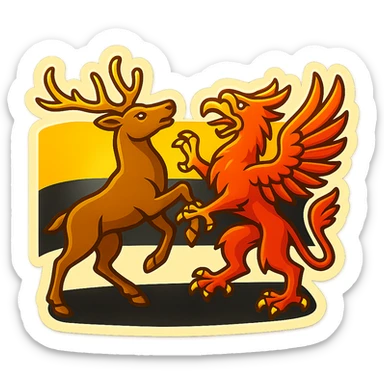 Create an emoji of the Baden-Württemberg coat of arms animal featuring a stag and griffin. The style should be less cartoonish and match the retro stickers style as seen in the first Berlin icon from the last batch. Use the Baden-Württemberg flag as the background. No text included. sticker