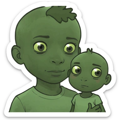 Dark skin kid holding 2 and 1 sticker