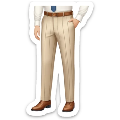 only the garment, beige dress pants with white vertical stripes, formal trousers with cuffed hem, pinstripe pattern, isolated item on white background, no model, no person sticker