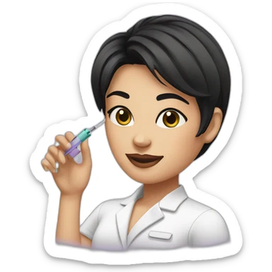 Beautician with an injection with black hair and short hair sticker