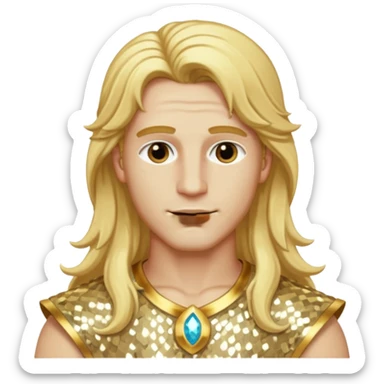 Adonis, God of Beauty with long golden blonde hair, cream sequin outfit sticker