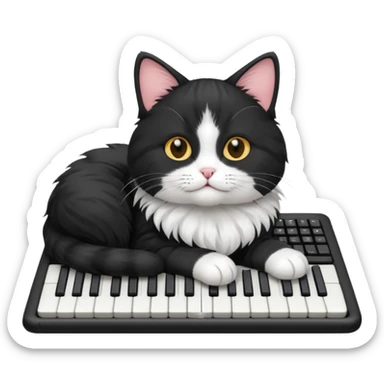 black and white cat laying on keyboard sticker