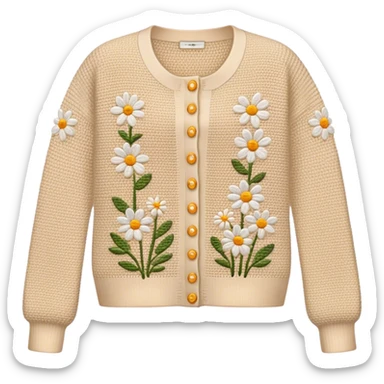 beige crocheted cardigan embroidered with small daisies sticker