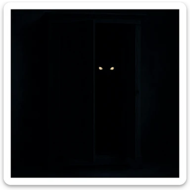 boogeyman's eyes peering from inside a dark wardrobe, only the glowing eyes visible, mysterious and spooky atmosphere sticker
