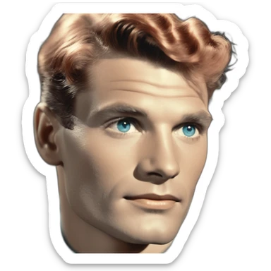 Young Laurence Olivier colorised Blue eyes very neat gelled back fully red hair handsome chiselled jaw sharp cheekbones sharp nose sticker