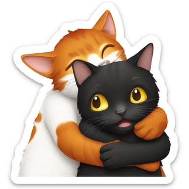 Two orang cats hugging one black cat sticker
