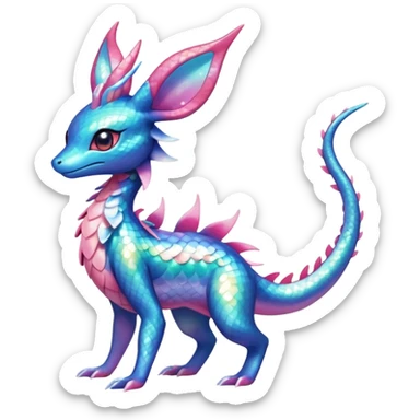Colorful Shiny Exotic Amaura-Salandit-Aurorus-Sylveon-Fakémon-hybrid-creature (full body)  sticker