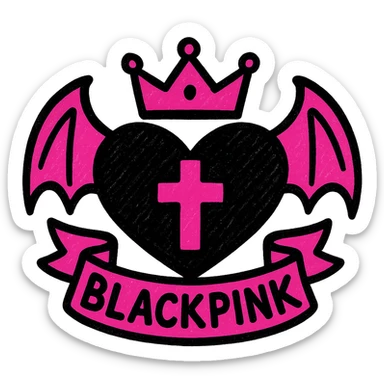 BLACKPINK-inspired gothic object, vibrant and bold, black and pink palette, pop colors style sticker