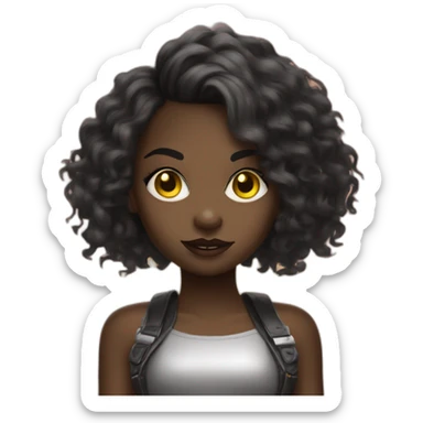 cute punk girl in yellow dress dark skin with yellow eyes and dark curvy hairs drummer sticker