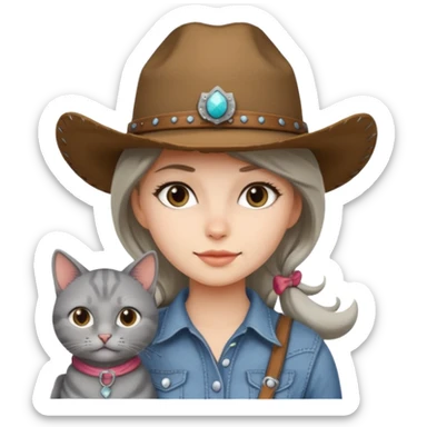 Girl gray cat with cowgirl hat sticker