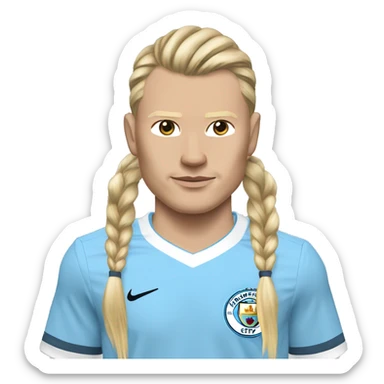 Erling haaland in a man city shirt and long hair in a pony tail sticker