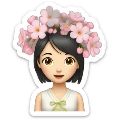 cute Chinese girl with bouquet sticker
