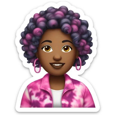 Pretty Plus size black woman with pink curly hair and a tie dye jacket  sticker