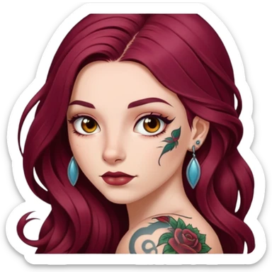 Beautiful tattooed long burgundy haired girl  sticker