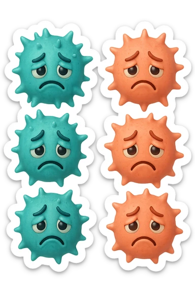 EMOJI STILE IPHONE DI 3 BATTERI INTESTINALI turchesi tristi e 3 batteri intestinali rosa salmone tristi CHE FLUTTUANO IN ARIA IPERREALISTICO 4K sticker