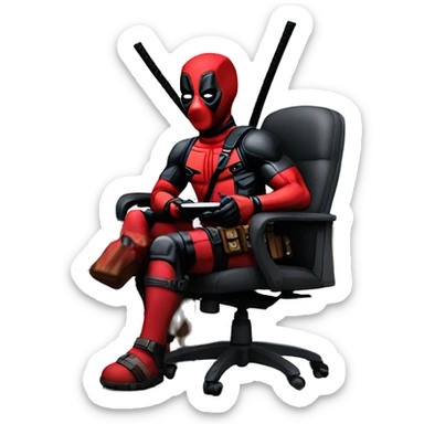 Deadpool holding xbox controller sitting at a desk sticker
