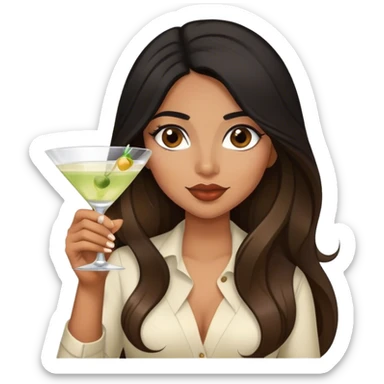 black haired female Hispanic looking drinking martini long hair brown balayage  sticker
