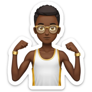 skinny black boy athlete in stringer with gold glasses sticker