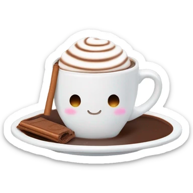 hot chocolate with a cinnamonoroll on the plate and ą marshmallow inside the cup sticker