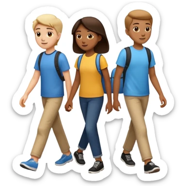 iOS emoji style. 2 friends and a teenager walking and talking.  sticker