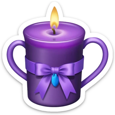 A cup of purple candle with purple ribbon wrapped around the cup. sticker