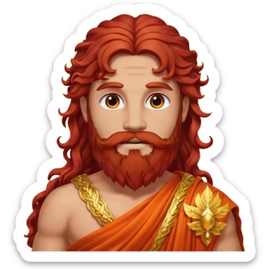 Eurus, God of Autumn Roman Deities with long dark red wavy hair and beard, orange-red sequin toga sticker