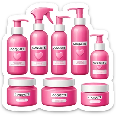a collection of bright pink soft skincare and coqquette sticker